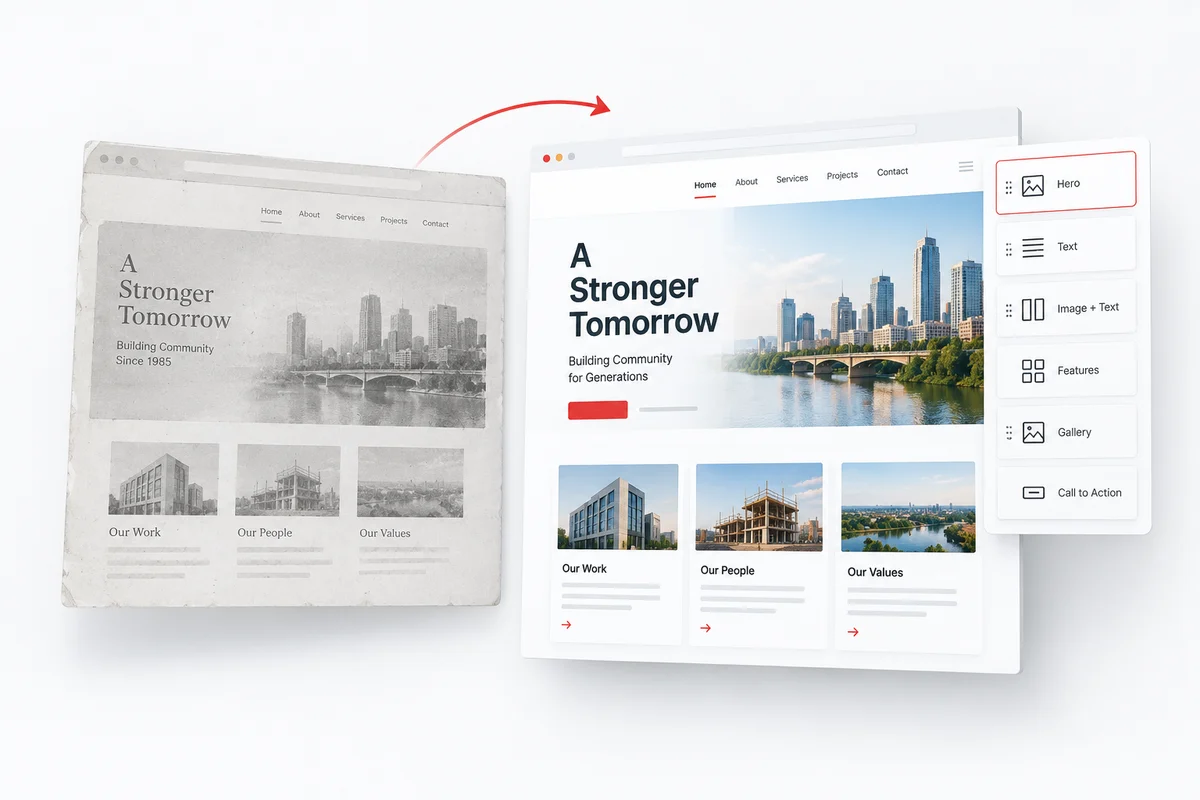 Concept illustration of an archived website reconstructed for elementor