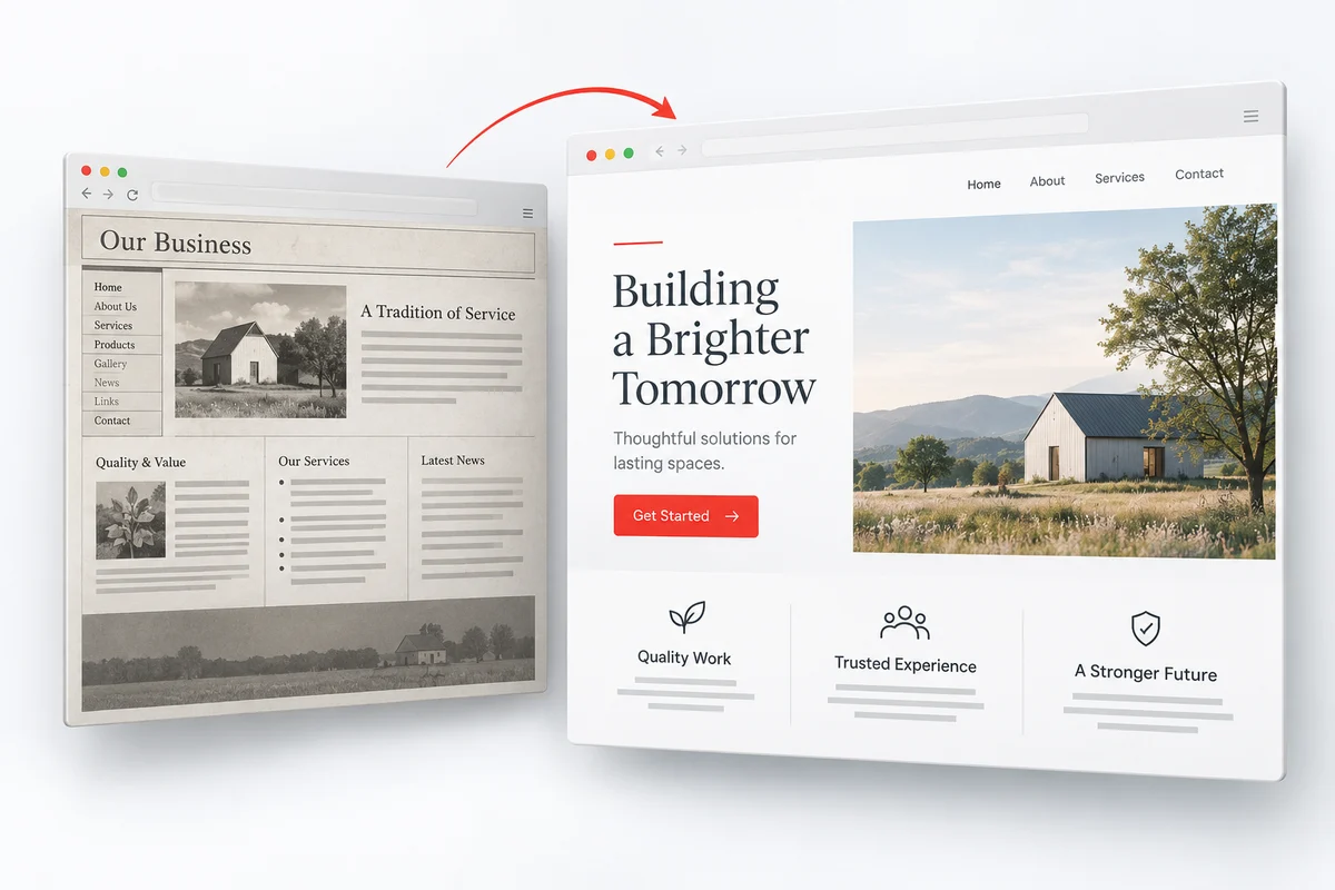 Concept illustration of an archived website reconstructed for a refreshed website design