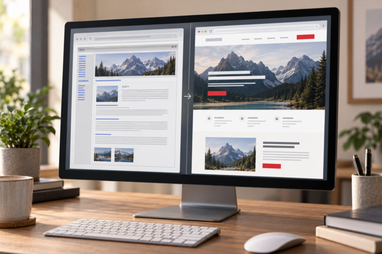 Archived website layout compared with a refined modern responsive redesign