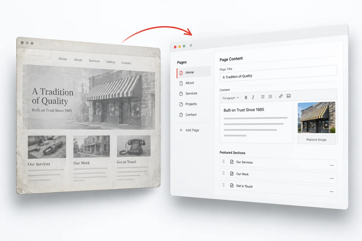 Concept illustration of an archived website reconstructed for wordpress